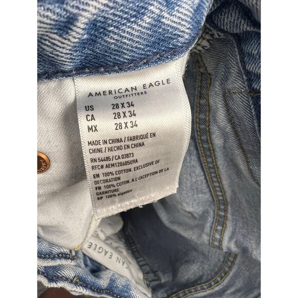 American Eagle 90s Straight Jeans Light Wash Distressed Cotton Denim Ripped - Picture 14 of 15